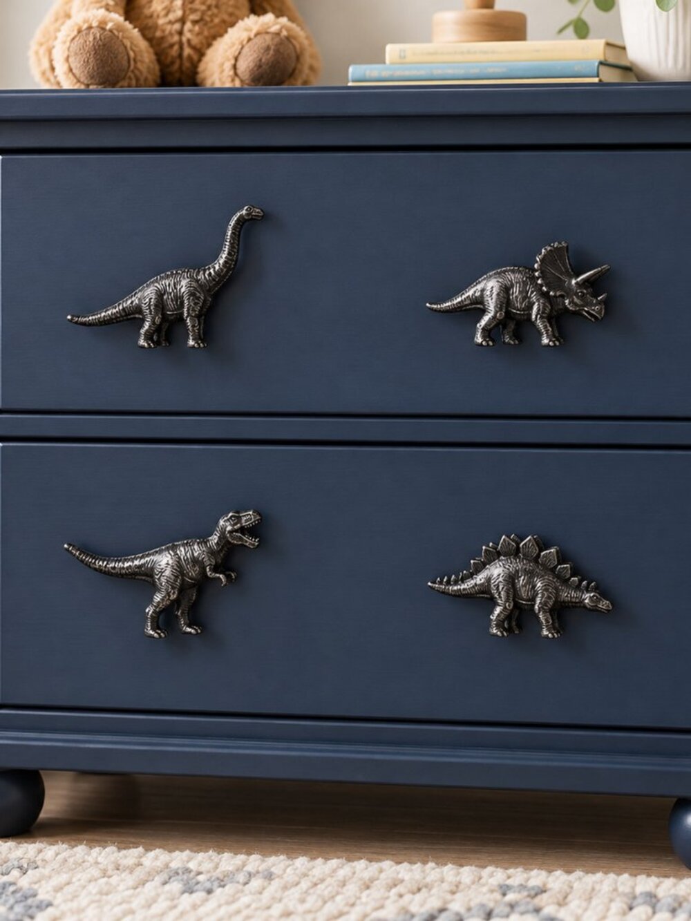 Hobby Lobby Set of 4 Silver Metal Dinosaur Drawer Pulls Cabinet Knobs
